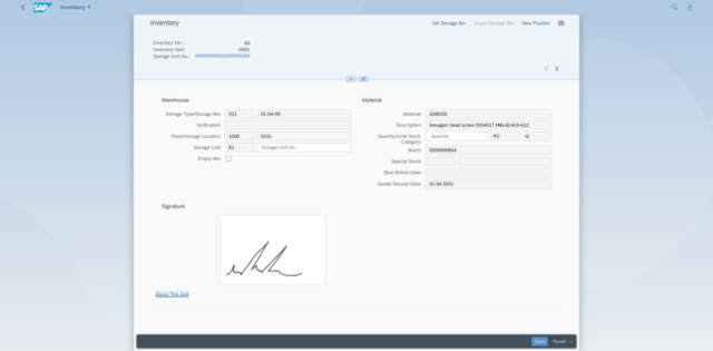 clavis Fiori WM App – Inventory - Desktop View