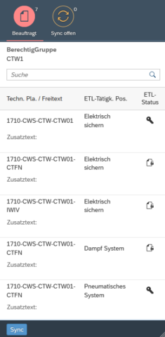 clavis Fiori App Instandhaltung – Absicherung von Anlagen - ETL Übersichtsliste