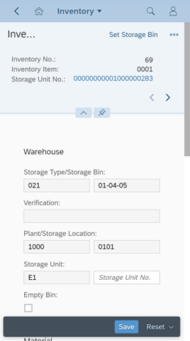 clavis Fiori WM App – Inventory - Smartphone View