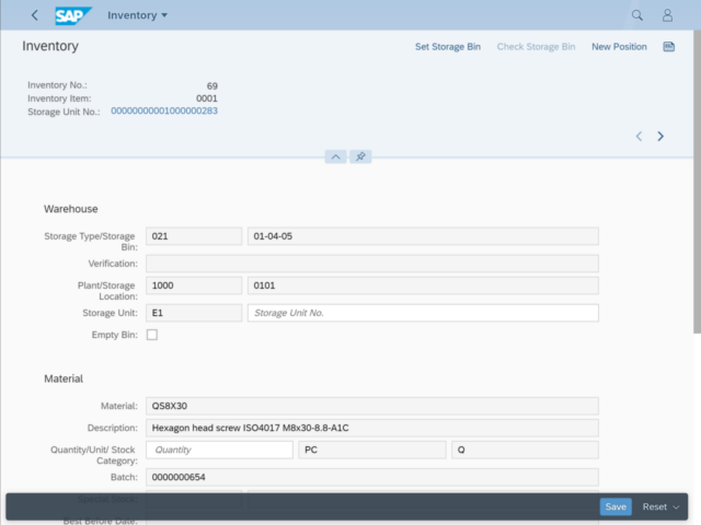 clavis Fiori WM App – Inventory - Tablet View