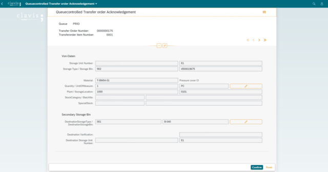 clavis Fiori WM App – Queue-controlled warehouse processes - Desktop View