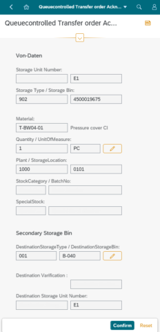 clavis Fiori WM App – Queue-controlled warehouse processes - Smartphone View