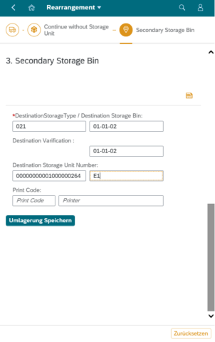 clavis Fiori WM App – Ad-hoc bin-to-bin transfer - Smartphone View