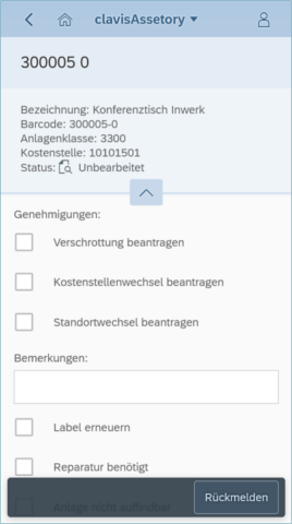 clavisAssetory: Integrated mobile asset inventory - Detialansicht