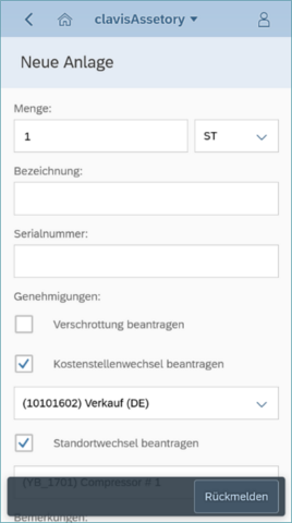 clavisAssetory: Integrated mobile asset inventory - Neue Anlage