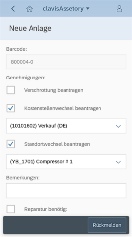 clavisAssetory: Integrated mobile asset inventory - Neue Anlage